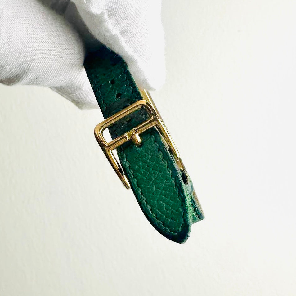 Hermes Kelly Lock Jade Green GHW Stainless Steel Epsom Leather Strap 20MM Watch