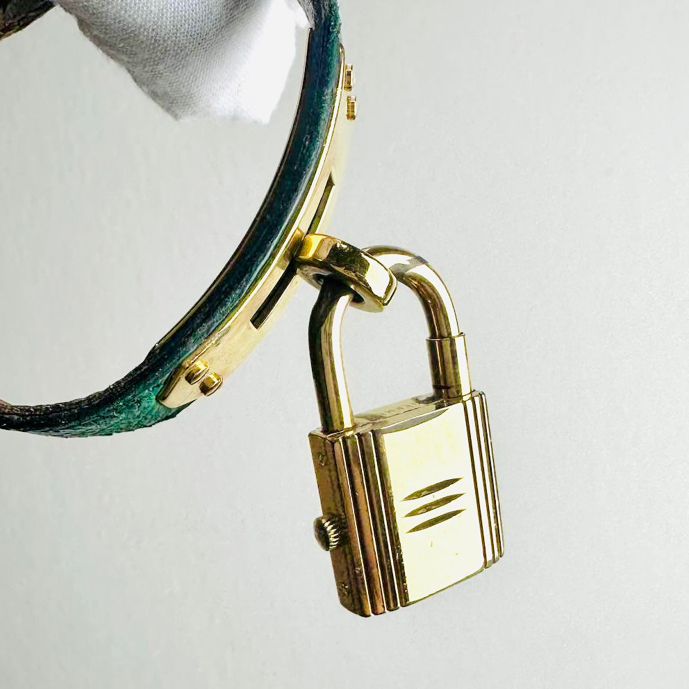 Hermes Kelly Lock Jade Green GHW Stainless Steel Epsom Leather Strap 20MM Watch