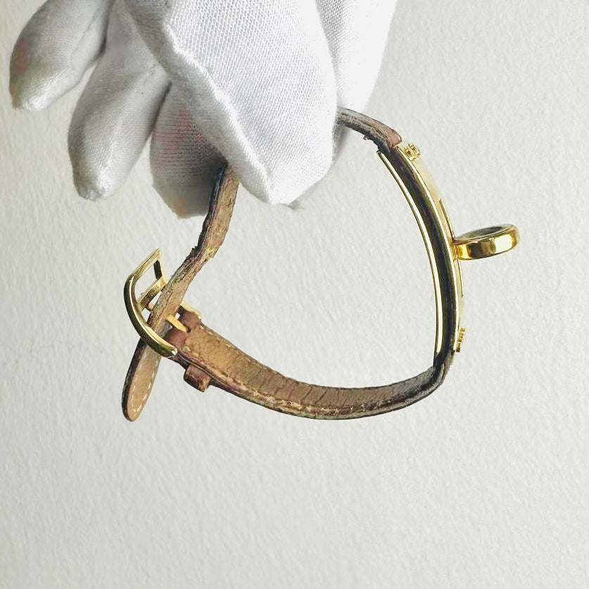 Hermes Kelly Gold GHW Stainless Steel Epsom Leather Strap Bracelet Bangle