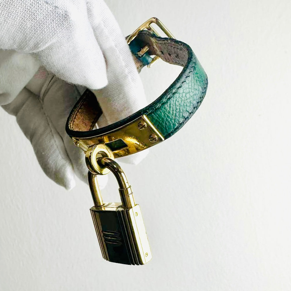 Hermes Kelly Lock Jade Green GHW Stainless Steel Epsom Leather Strap 20MM Watch