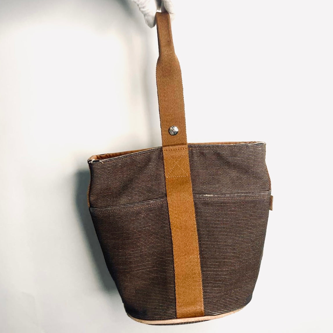 Hermes Tan / Brown Toile Saxor MM Bucket Tote Bag