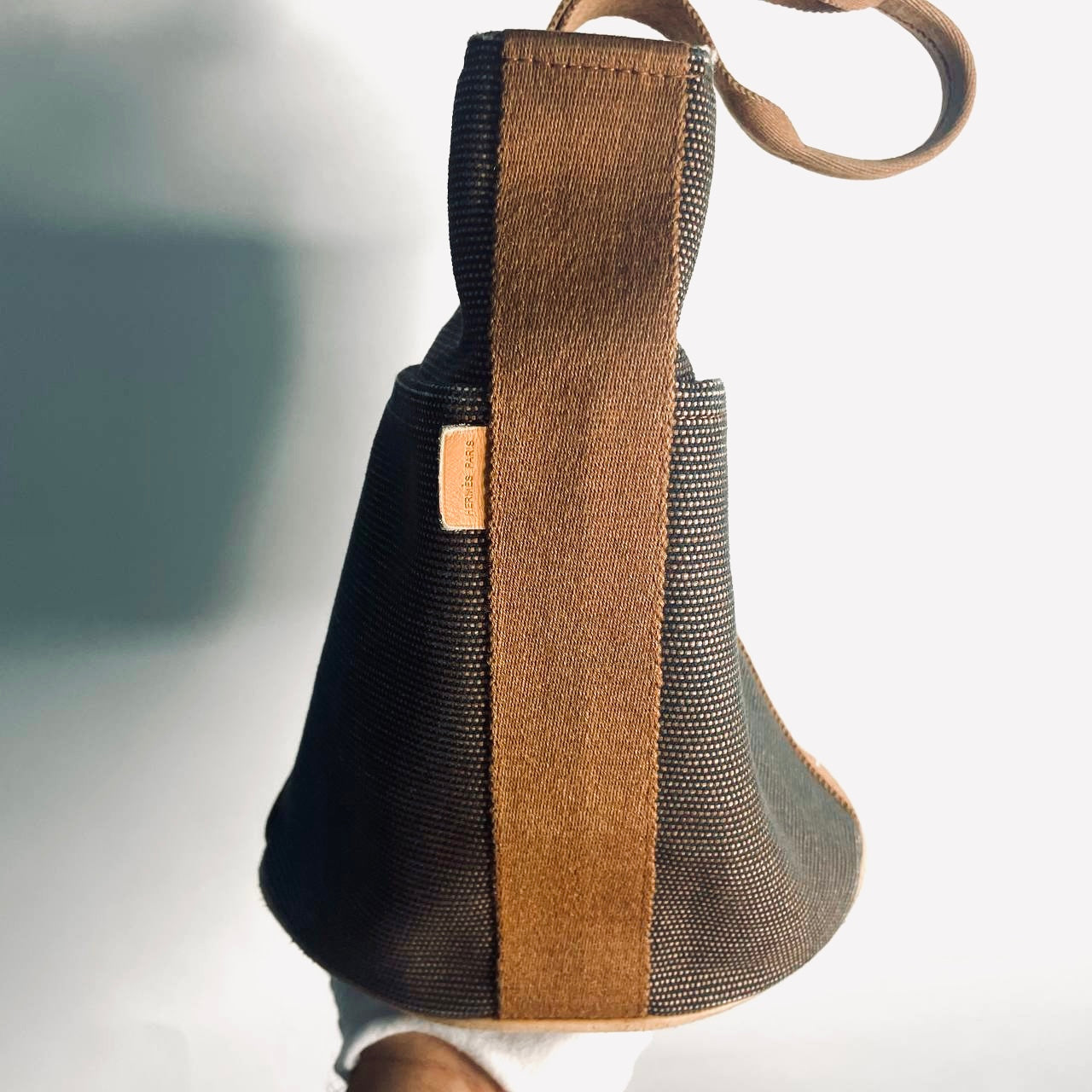 Hermes Tan / Brown Toile Saxor MM Bucket Tote Bag