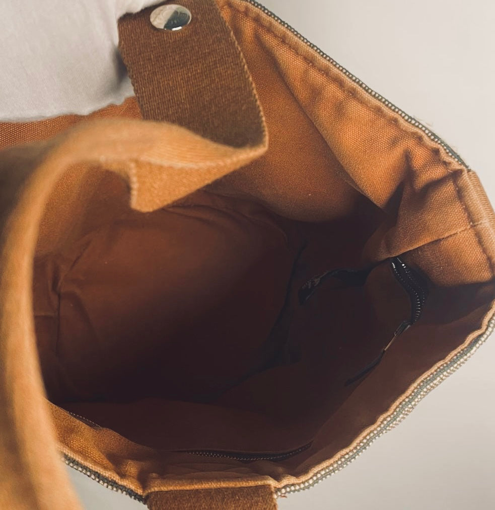 Hermes Tan / Brown Toile Saxor MM Bucket Tote Bag