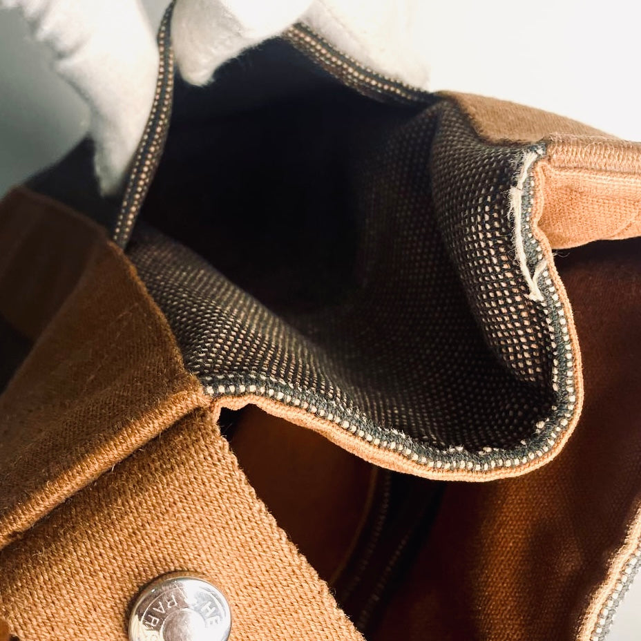 Hermes Tan / Brown Toile Saxor MM Bucket Tote Bag
