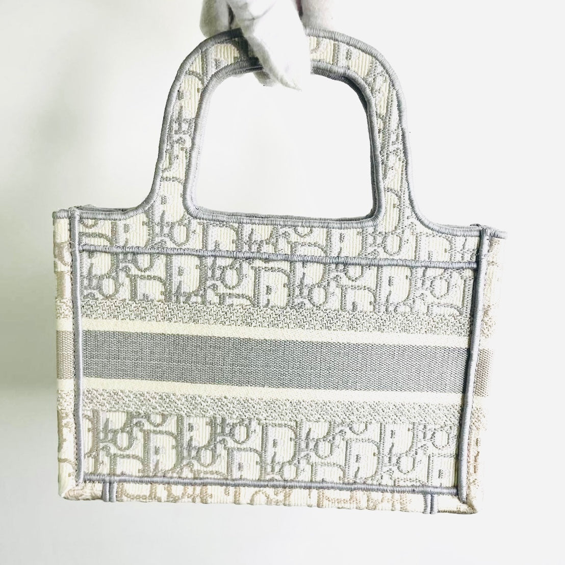Christian Dior CD Grey / Gray Cannage Quilted Embroidery Oblique Monogram Logo Mini Book Tote Bag