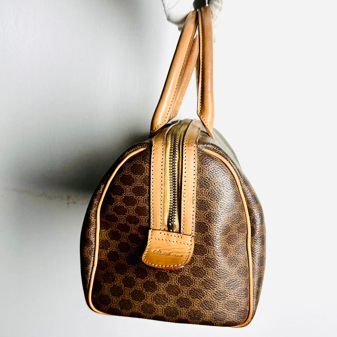 Celine Triomphe Macadam Monogram Logo GHW Boston Speedy 25 Top Handle Vintage Bag