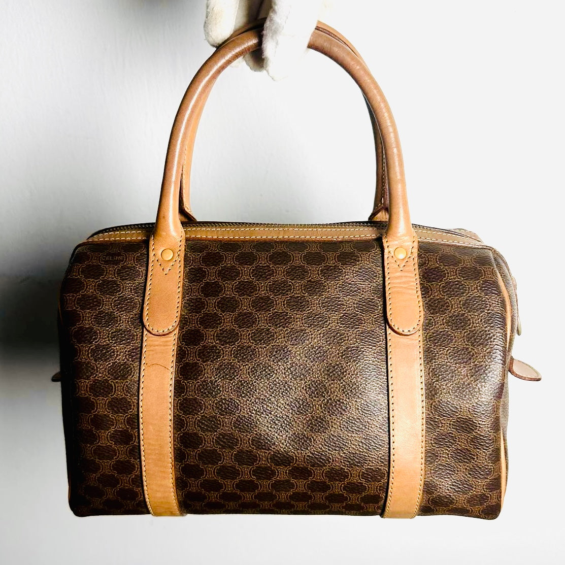 Celine Triomphe Macadam Monogram Logo GHW Boston Speedy 25 Top Handle Vintage Bag