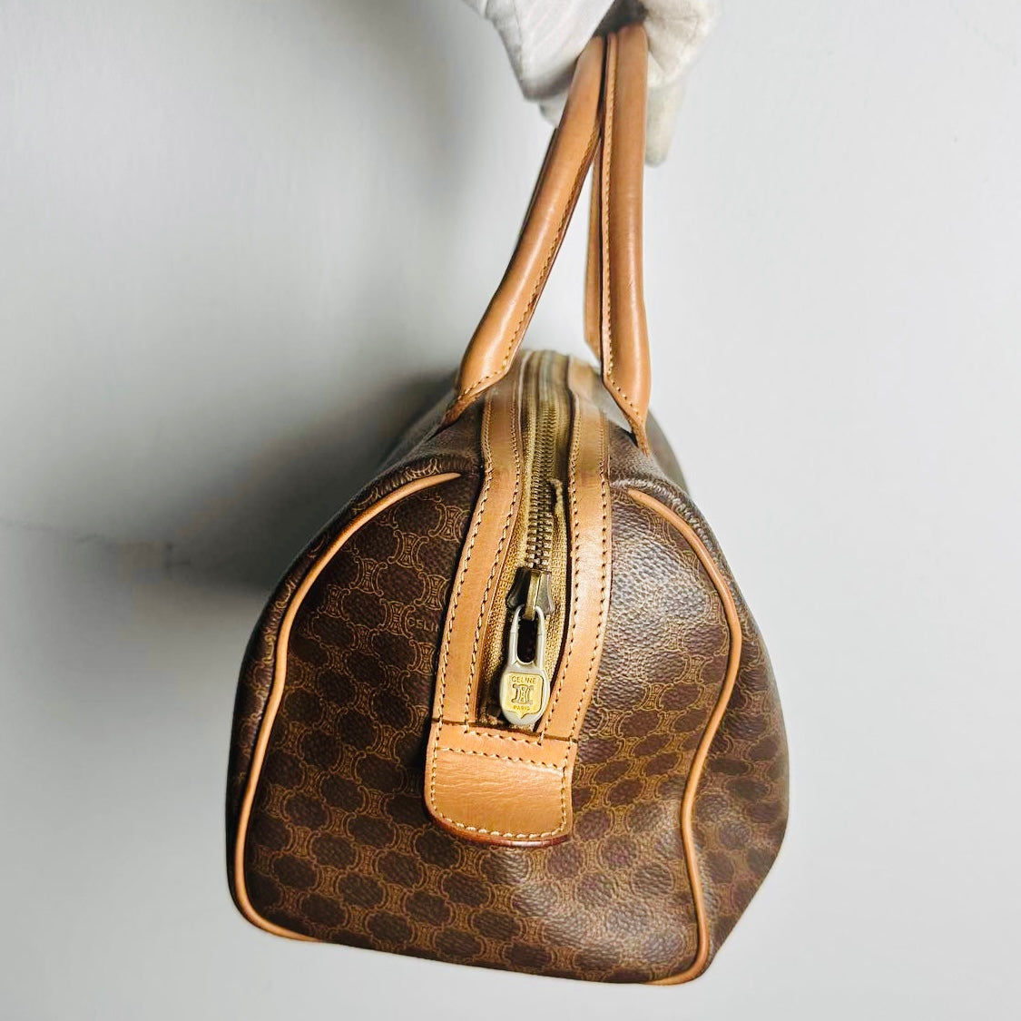 Celine Triomphe Macadam Monogram Logo GHW Boston Speedy 25 Top Handle Vintage Bag