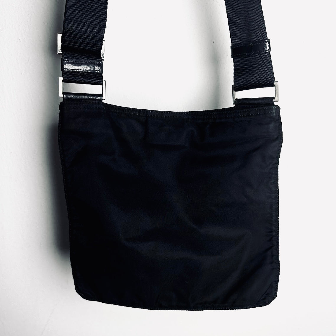 Prada Black Monogram Logo Tessuto Nylon & Leather Shoulder Sling Bag