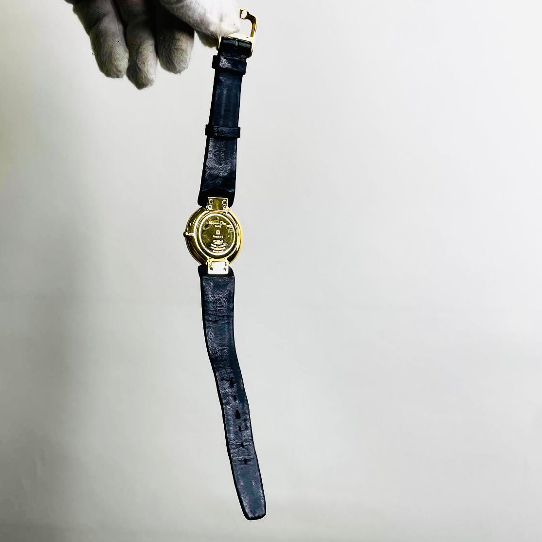 Christian Dior CD Bagira Monogram Logo Black Leather Strap GHW 30MM Quartz Watch