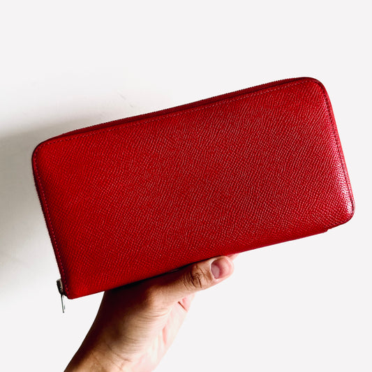 Hermes Dark Red Azap Silk In Classic Classique Long Zippy Zip Around Epsom Leather Wallet