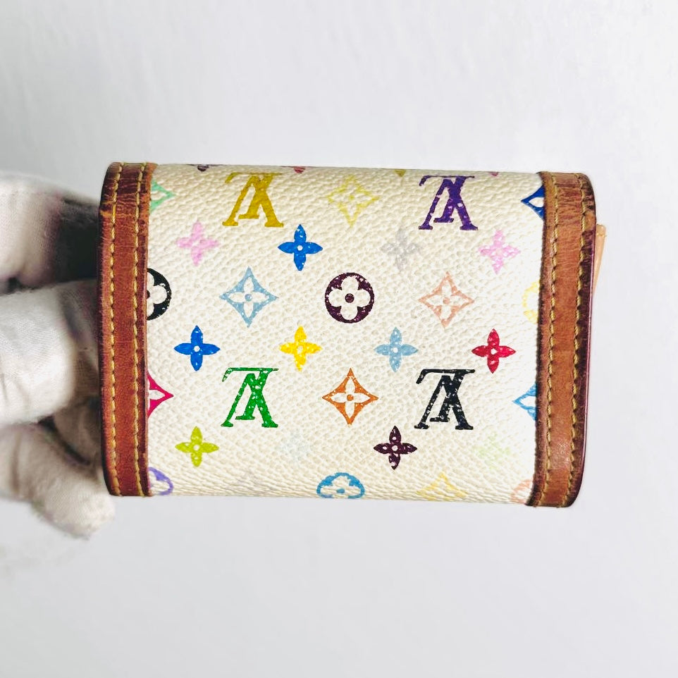 Louis Vuitton LV Murakami White Multicolour Rainbow Monogram Logo GHW Flap Compact Wallet