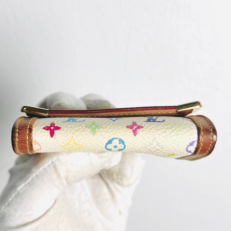 Louis Vuitton LV Murakami White Multicolour Rainbow Monogram Logo GHW Flap Compact Wallet