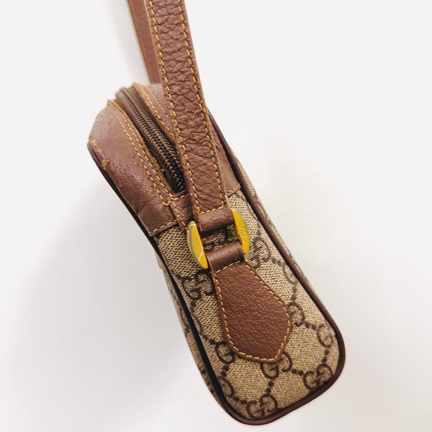 Gucci Ophidia Beige GHW GG Monogram Logo Web Striped Camera Shoulder Sling Bag
