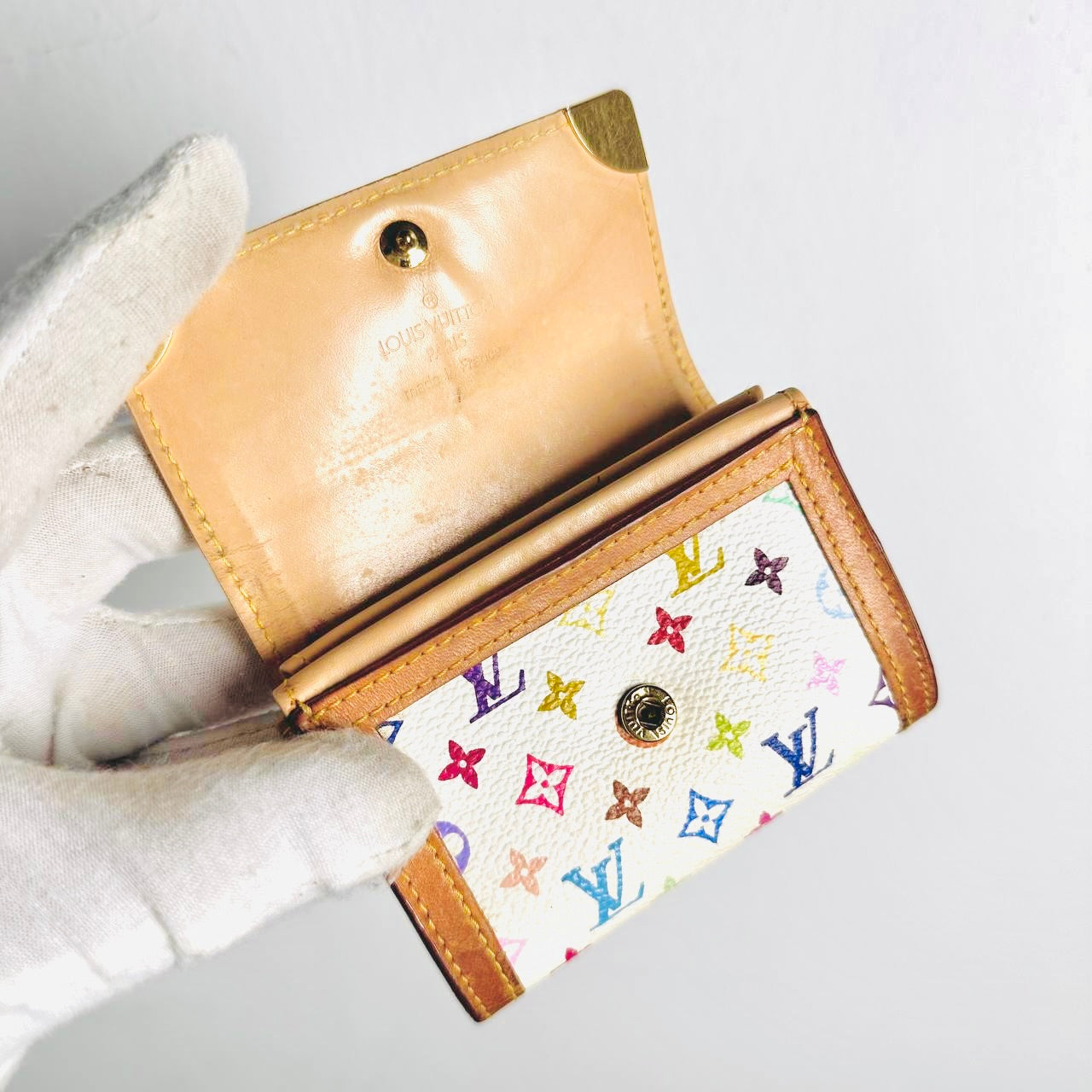Louis Vuitton LV Murakami White Multicolour Rainbow Monogram Logo GHW Flap Compact Wallet
