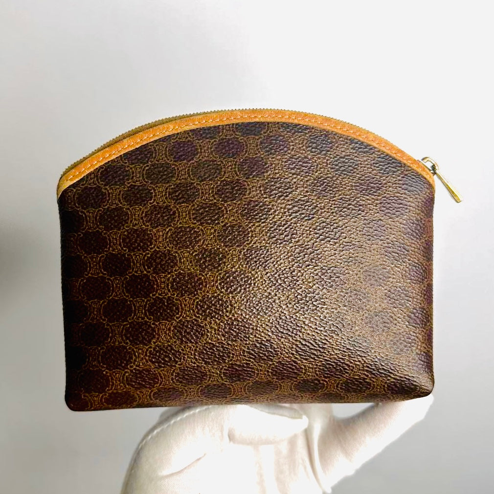 Celine Triomphe Macadam Monogram Logo GHW Vintage Toiletry Pouch Clutch Case