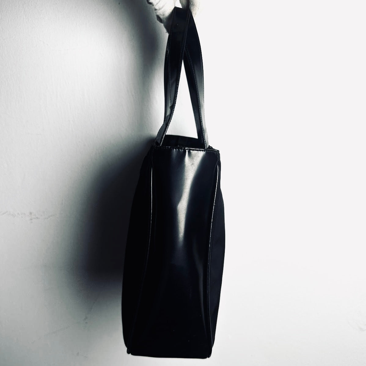 Prada Black Classic Tessuto Nylon & Leather Monogram Logo Shopper Shoulder Tote Bag