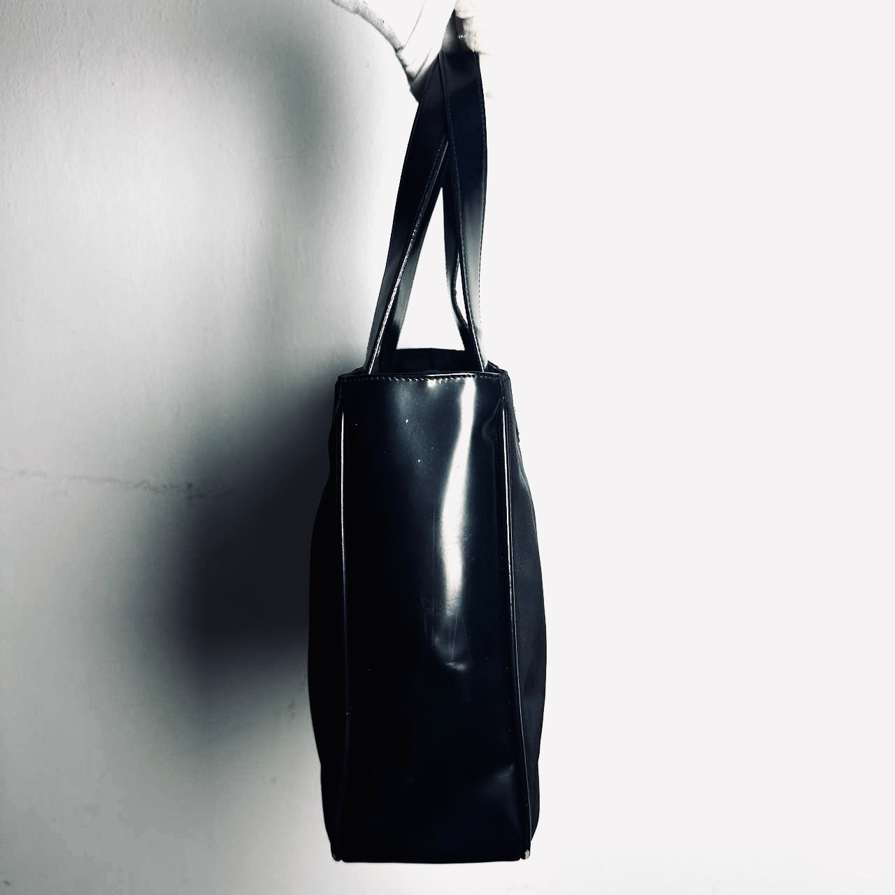 Prada Black Classic Tessuto Nylon & Leather Monogram Logo Shopper Shoulder Tote Bag