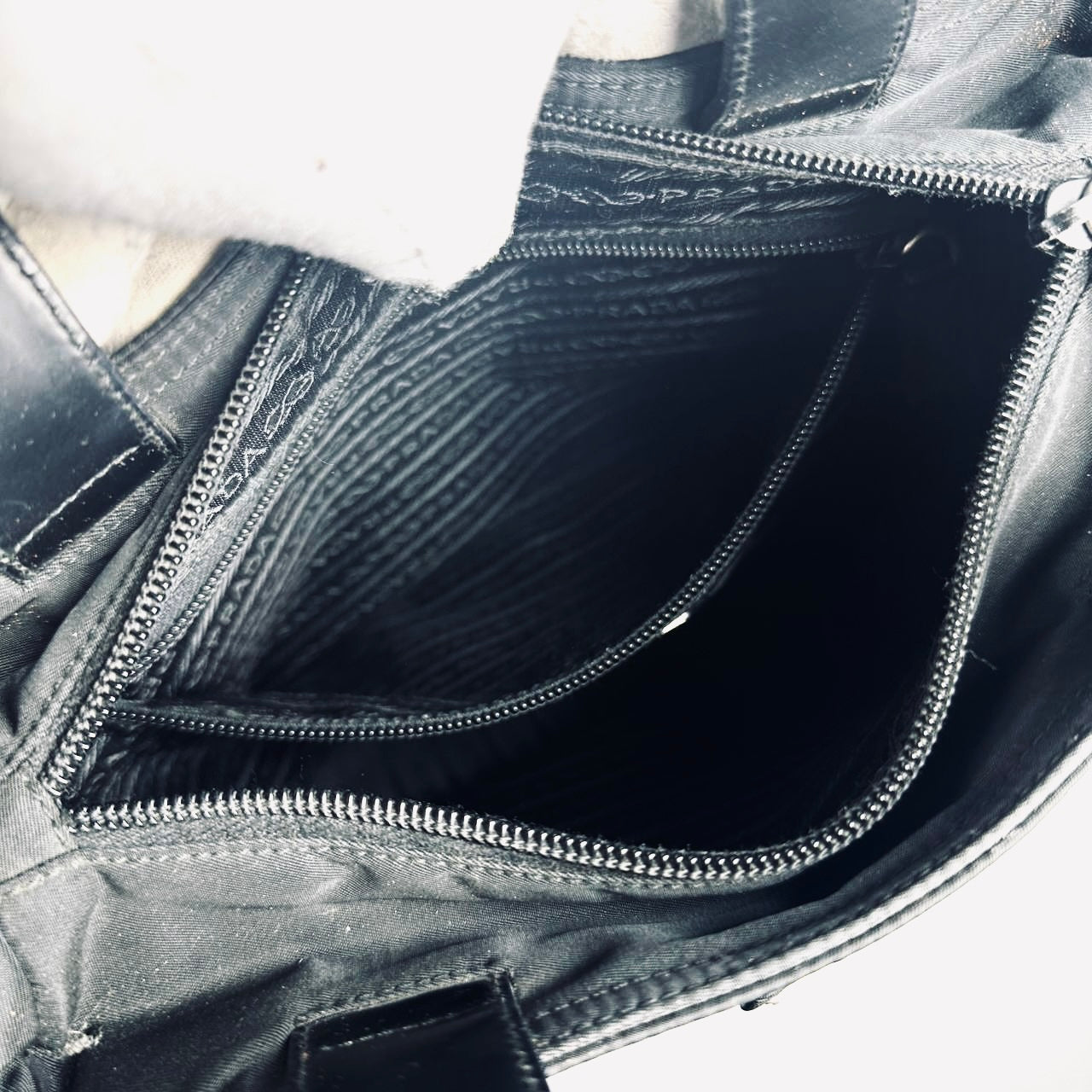 Prada Black Classic Tessuto Nylon & Leather Monogram Logo Shopper Shoulder Tote Bag