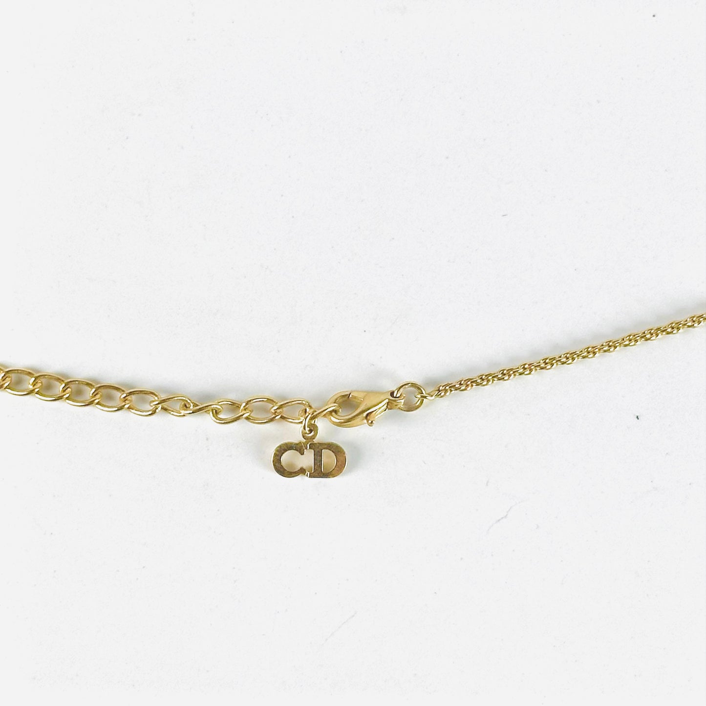 Christian Dior CD Monogram Logo Gold & Crystals Chain Vintage Classic Necklace