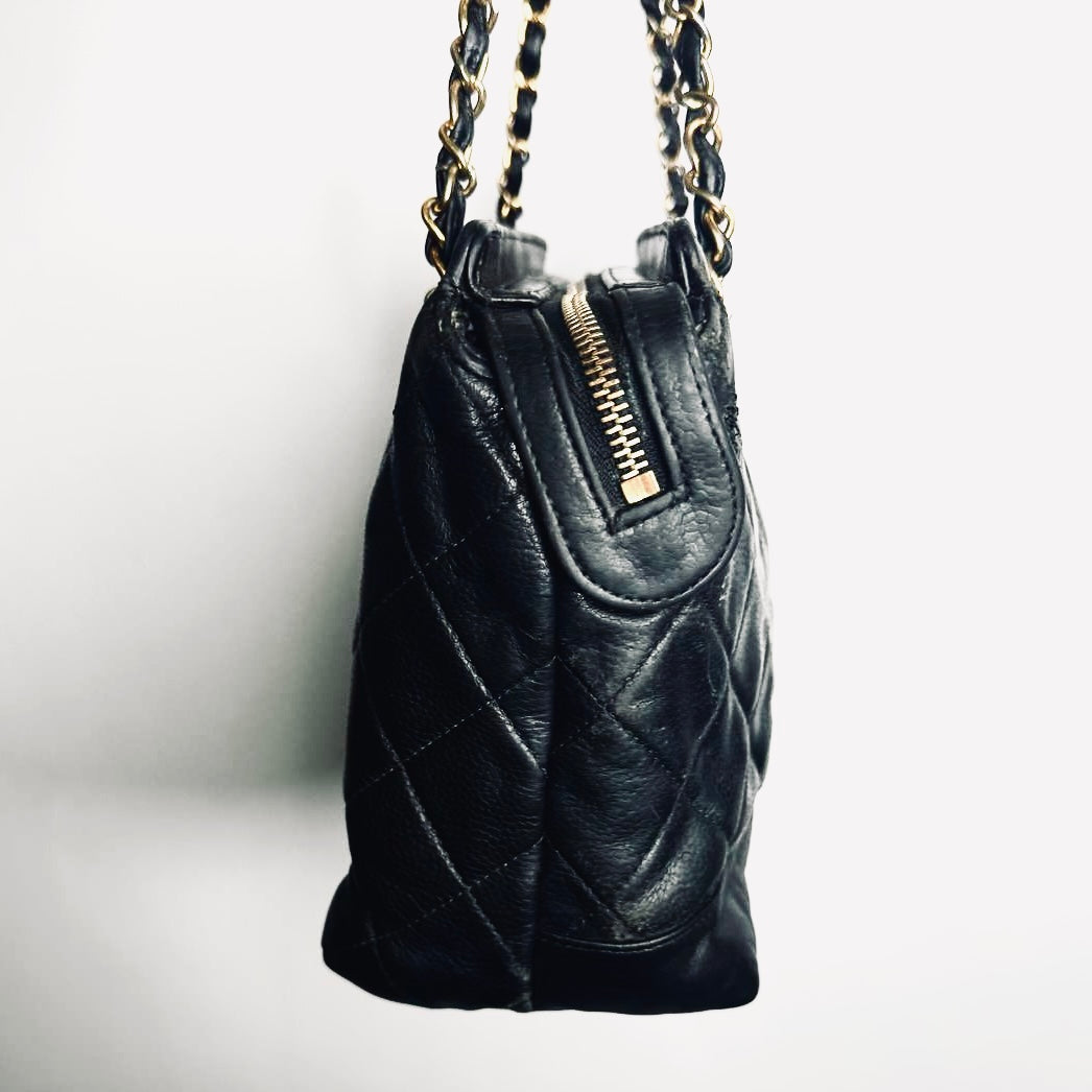 Chanel Black GHW Giant CC Logo Charm Quilted Caviar Vintage Shoulder Sling Bag 3s