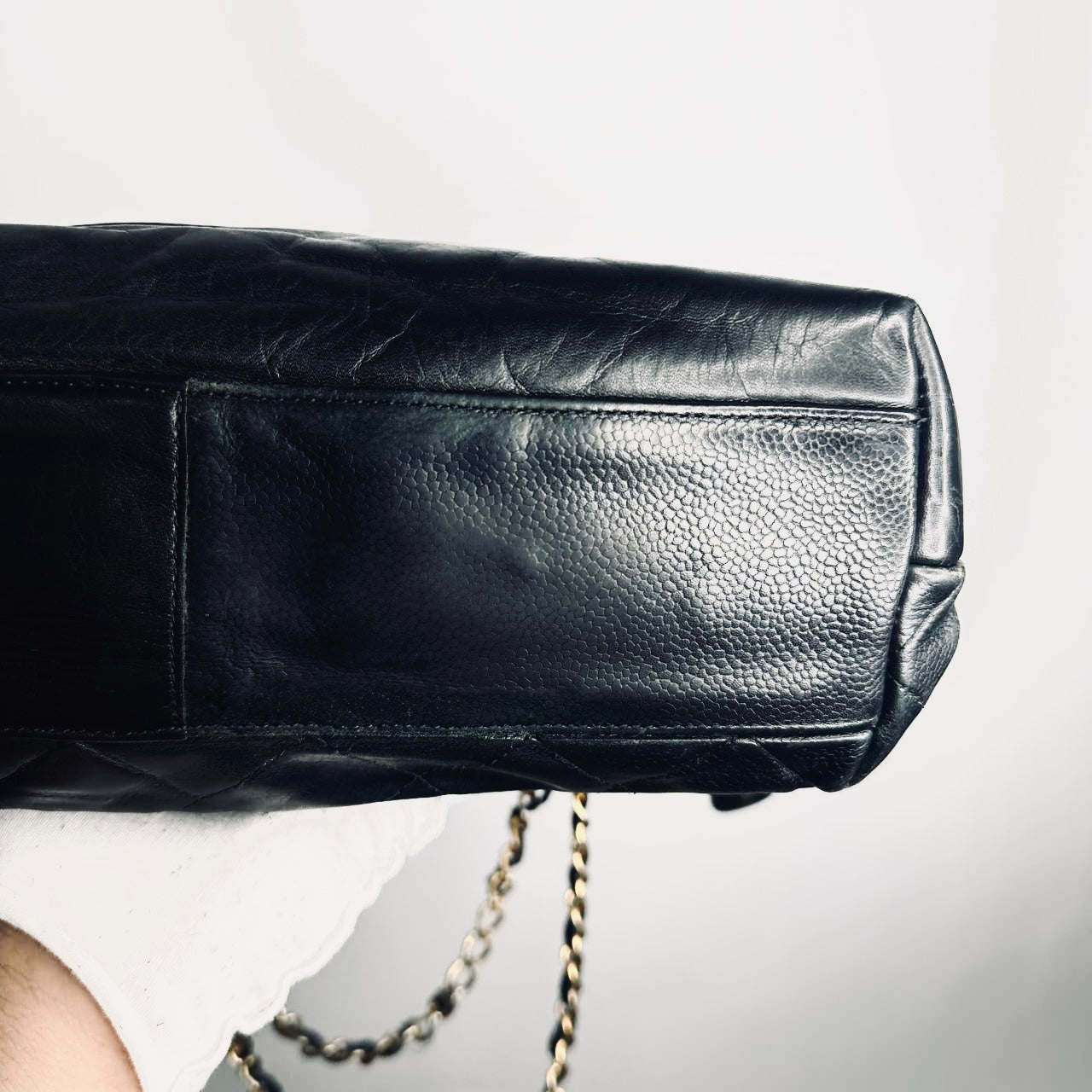 Chanel Black GHW Giant CC Logo Charm Quilted Caviar Vintage Shoulder Sling Bag 3s