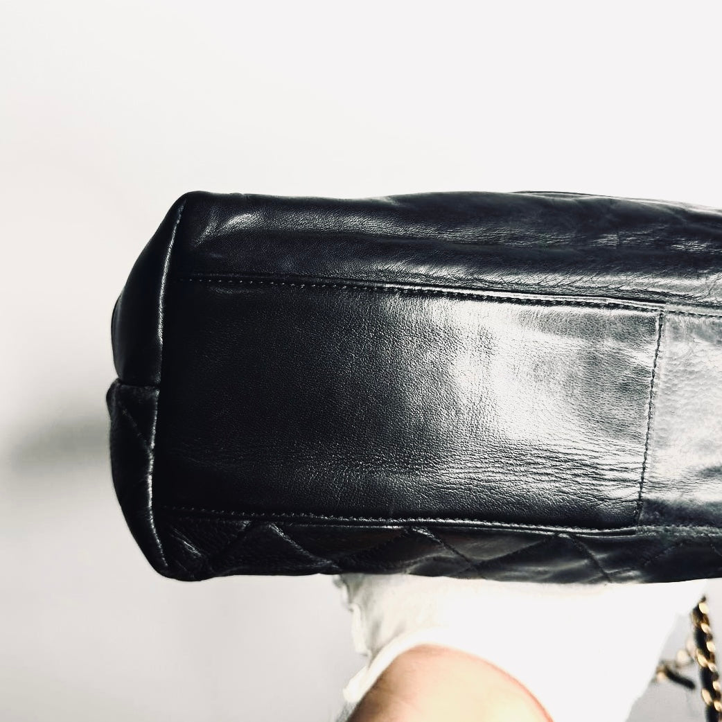 Chanel Black GHW Giant CC Logo Charm Quilted Caviar Vintage Shoulder Sling Bag 3s