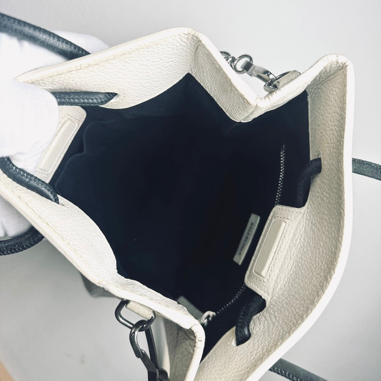 Balenciaga Everyday XXS Black / White Monogram Logo 2-Way Leather Shopper Shopping Shoulder Sling Tote Bag