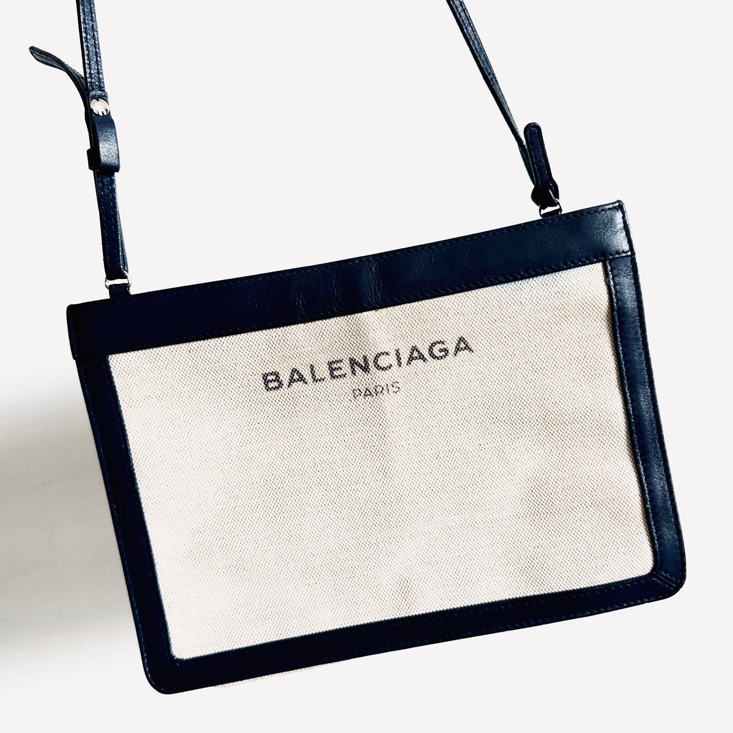 Balenciaga Cabas AJ Navy Blue / White Logo Small Pochette Clutch Shoulder Sling Bag