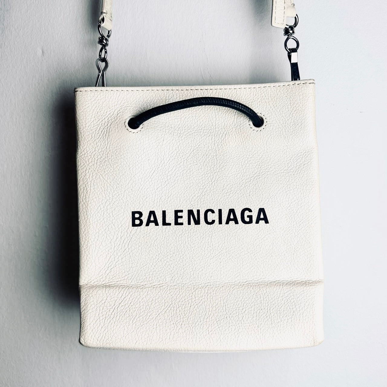 Balenciaga Everyday XXS Black / White Monogram Logo 2-Way Leather Shopper Shopping Shoulder Sling Tote Bag