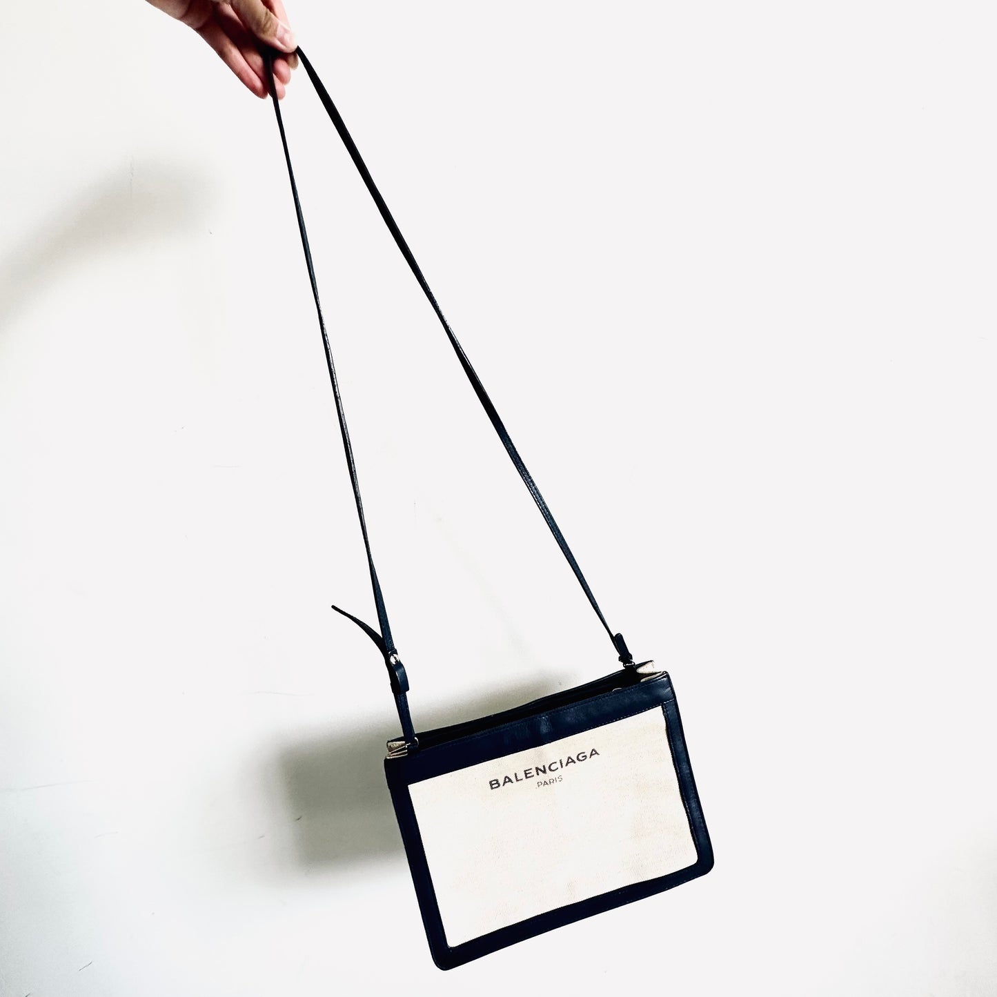 Balenciaga Cabas AJ Navy Blue / White Logo Small Pochette Clutch Shoulder Sling Bag