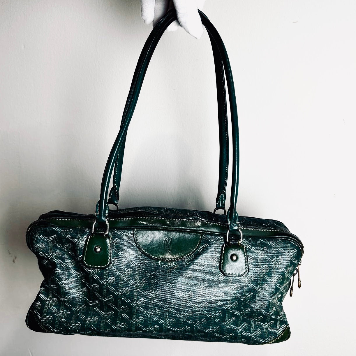 Goyard Dark Green Saint St Martin Goyardine Monogram Logo Boston Baguette Shopper Shoulder Tote Bag