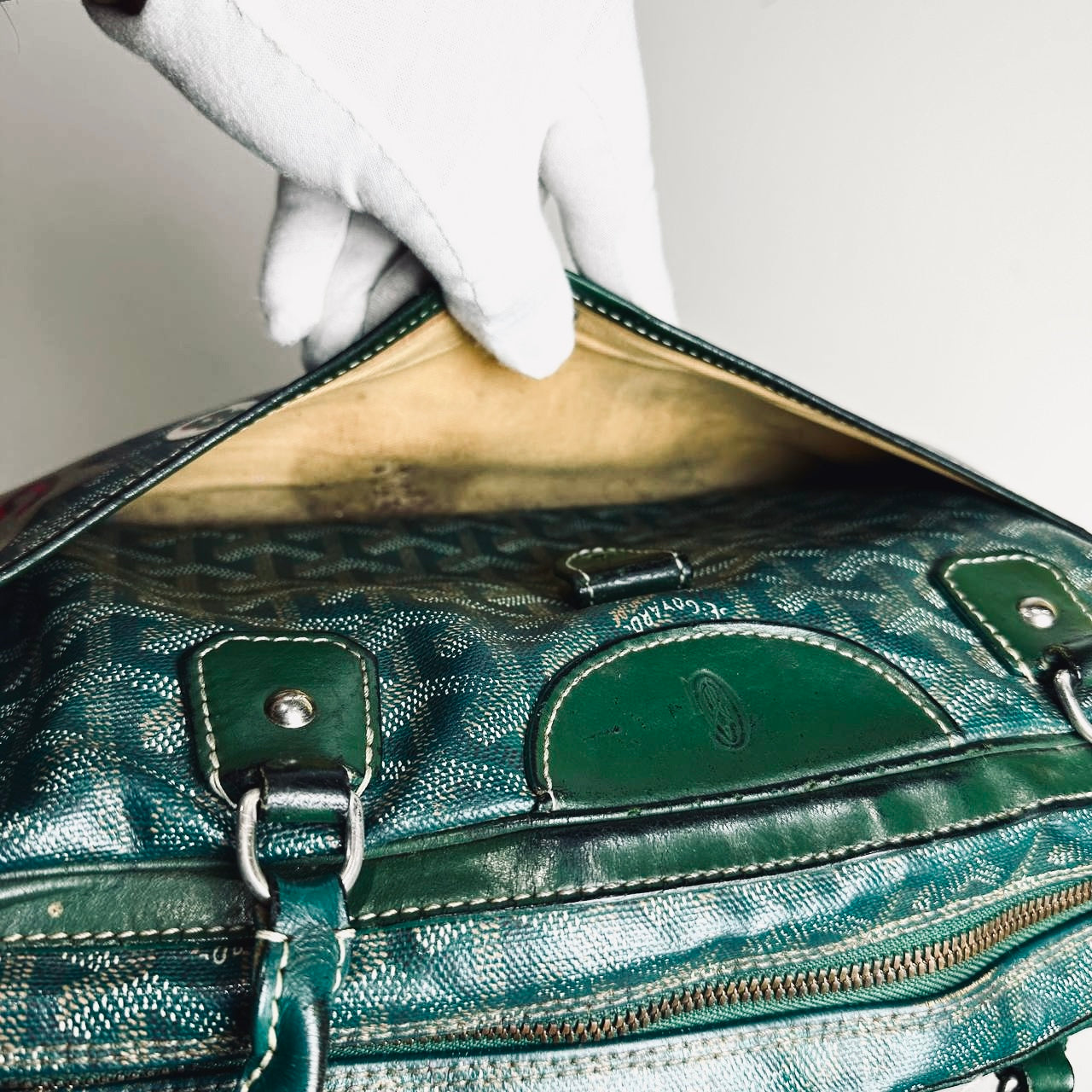 Goyard Dark Green Saint St Martin Goyardine Monogram Logo Boston Baguette Shopper Shoulder Tote Bag
