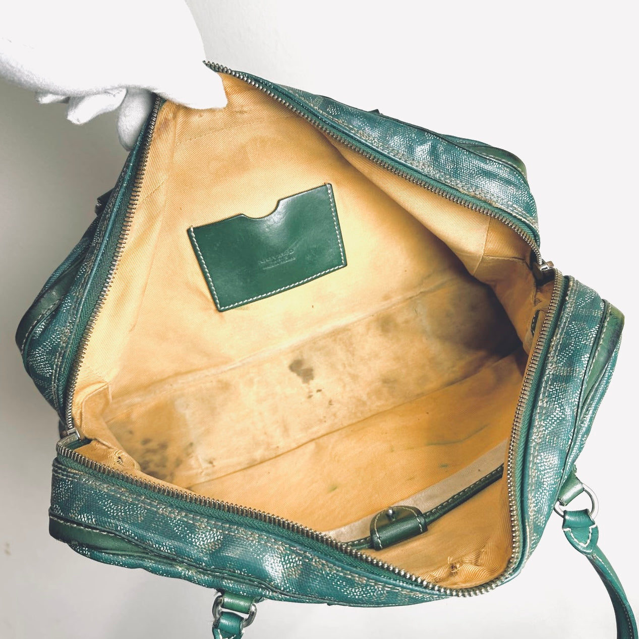 Goyard Dark Green Saint St Martin Goyardine Monogram Logo Boston Baguette Shopper Shoulder Tote Bag