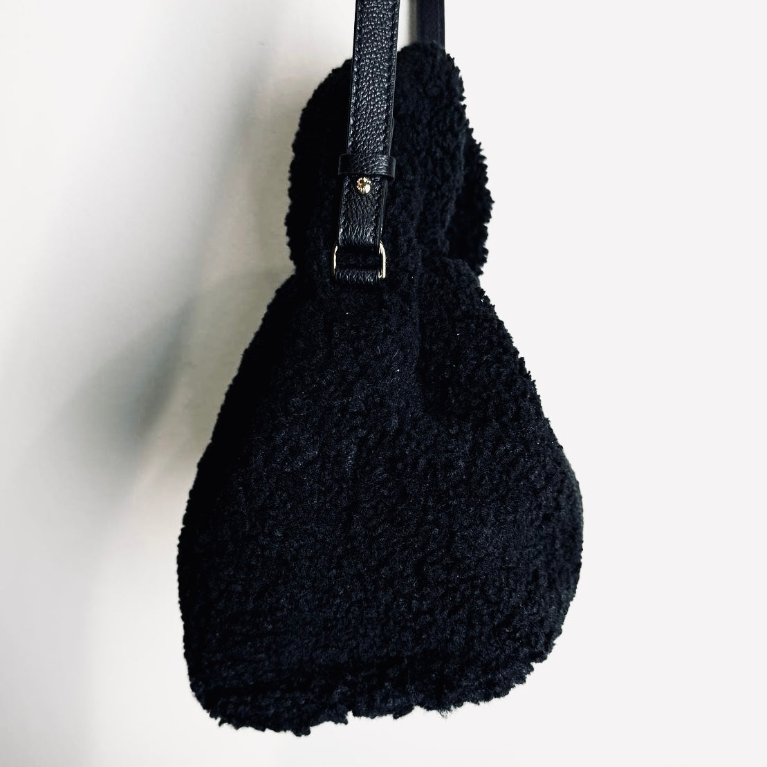 Polene Numéro Numero Neuf Black GHW Shearling Furry Mini Top Handle 2-Way Shoulder Sling Bag