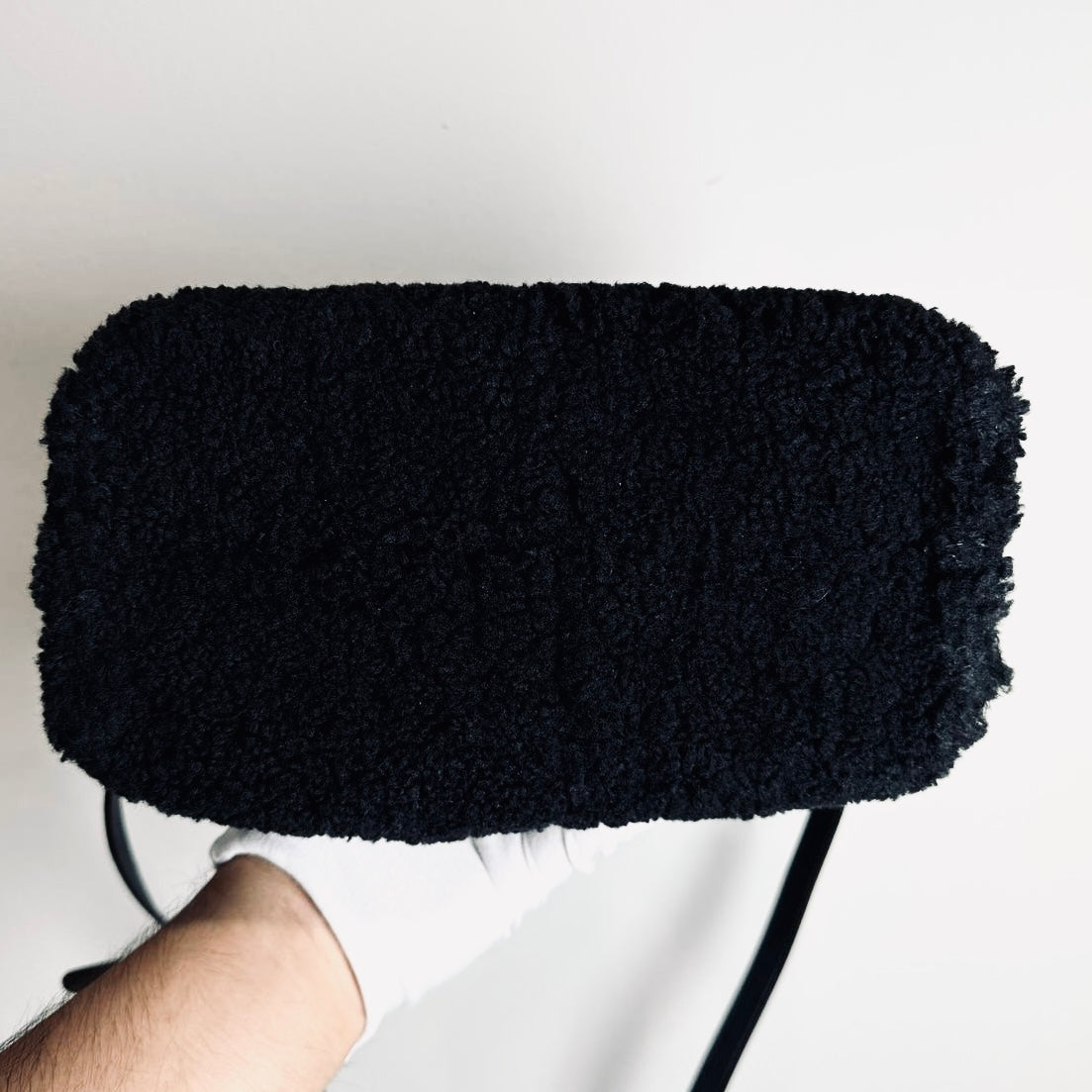 Polene Numéro Numero Neuf Black GHW Shearling Furry Mini Top Handle 2-Way Shoulder Sling Bag