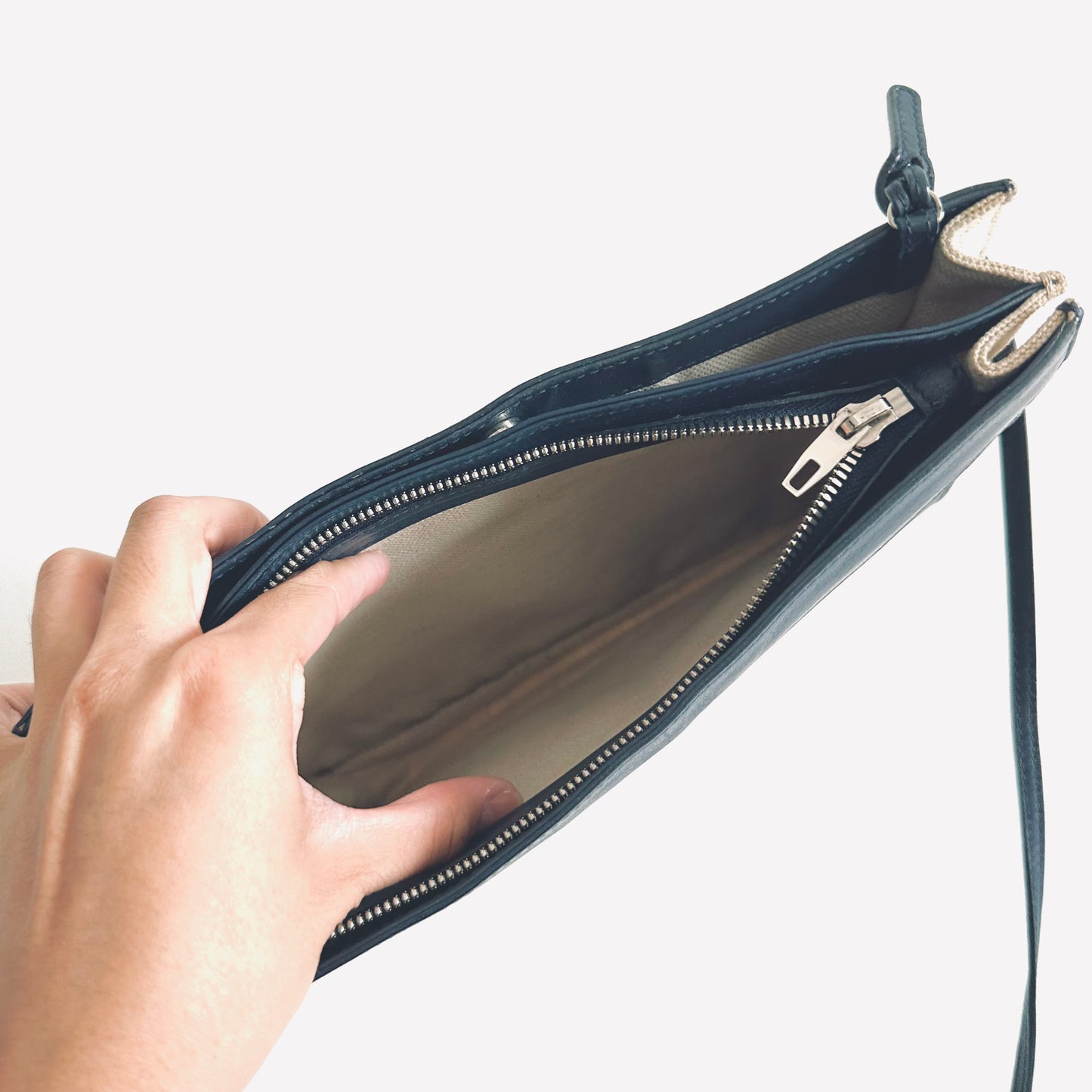 Balenciaga Cabas AJ Navy Blue / White Logo Small Pochette Clutch Shoulder Sling Bag