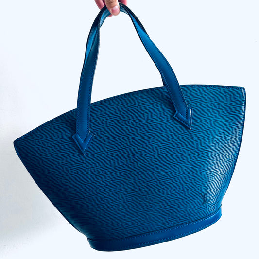 Louis Vuitton LV Blue GHW Saint Jacques Epi Leather Monogram Logo Bucket Shopper Shoulder Tote Bag