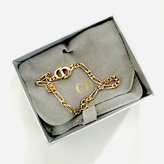 Christian Dior CD Chunky Classic Chain Links Gold Giant Monogram Logo Bracelet