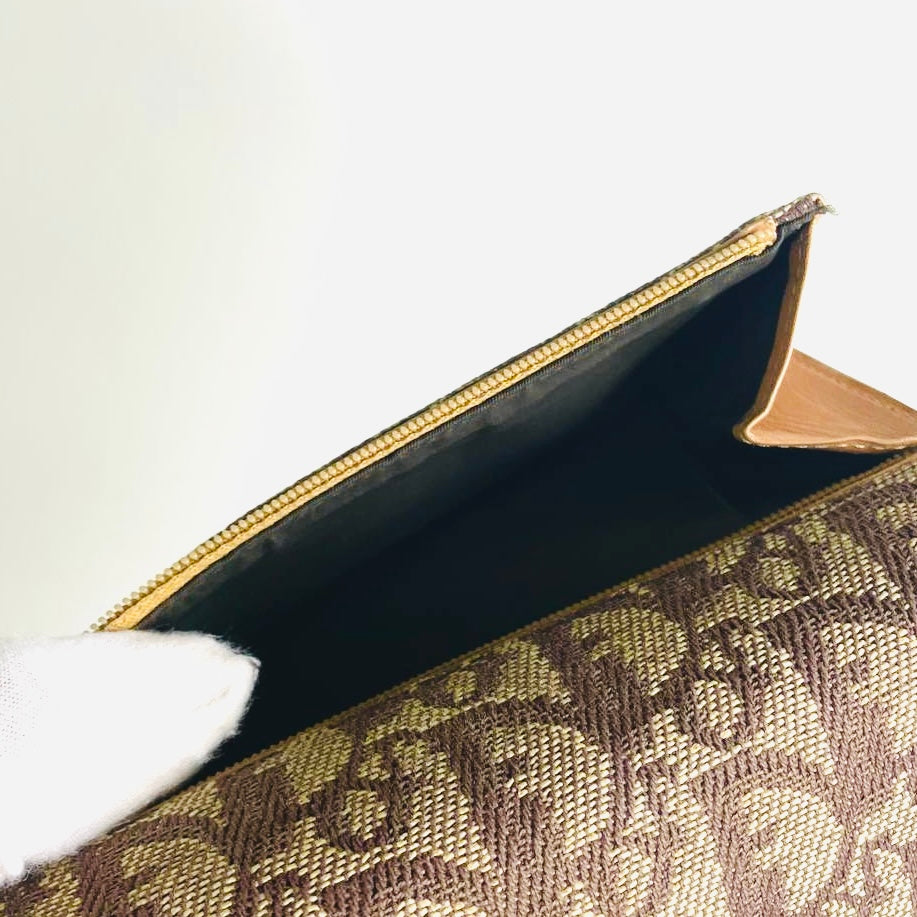 Christian Dior CD Caramel Tan Brown GHW Saddle Oblique Monogram Logo Flap Trifold Wallet