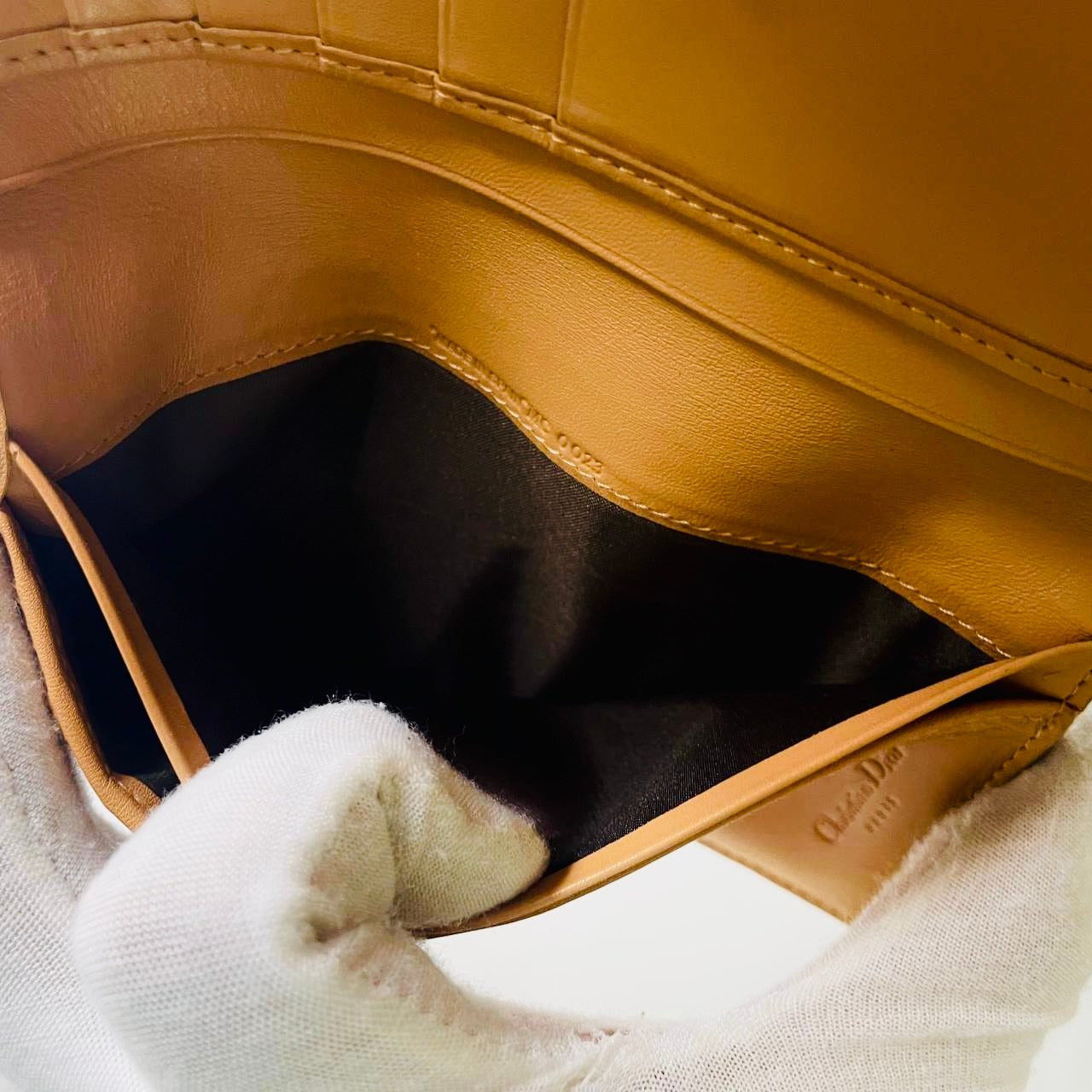 Christian Dior CD Caramel Tan Brown GHW Saddle Oblique Monogram Logo Flap Trifold Wallet