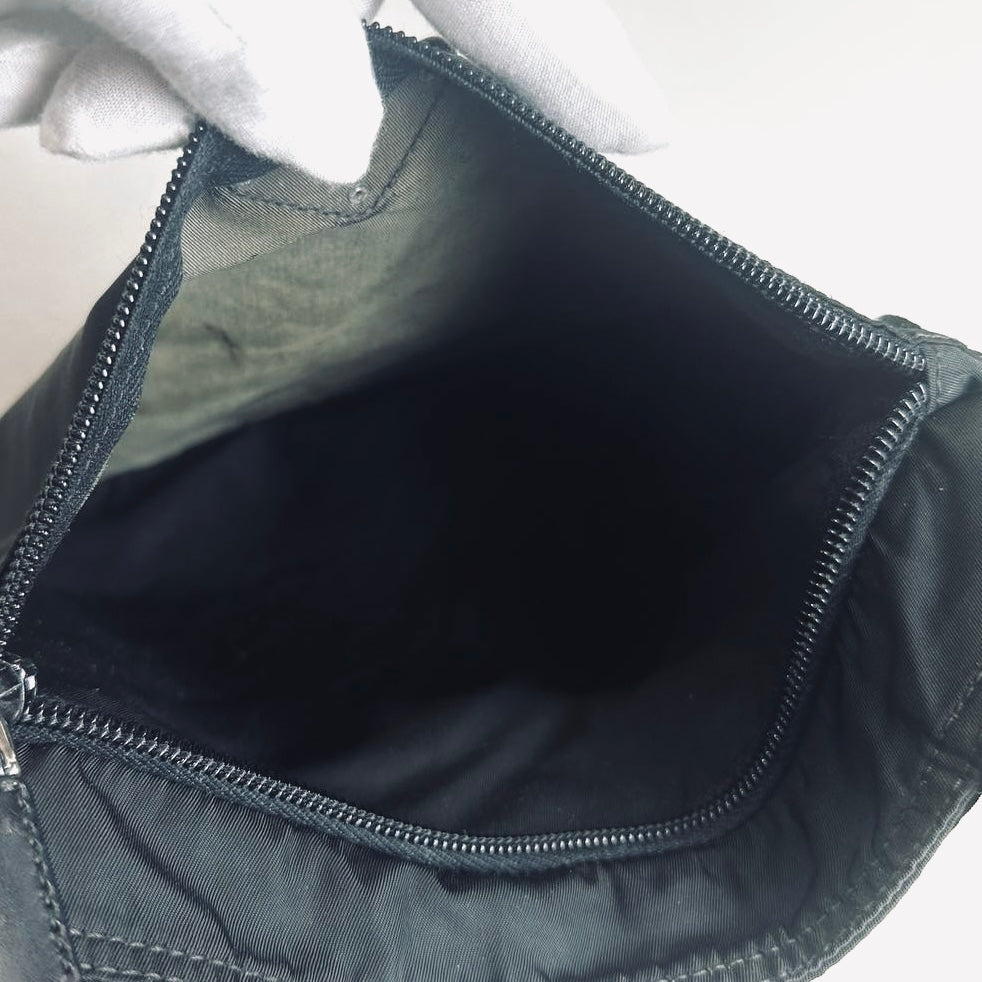 Prada Tessuto Black Monogram Logo Classic Nylon & Leather Zip Shoulder Sling Bag