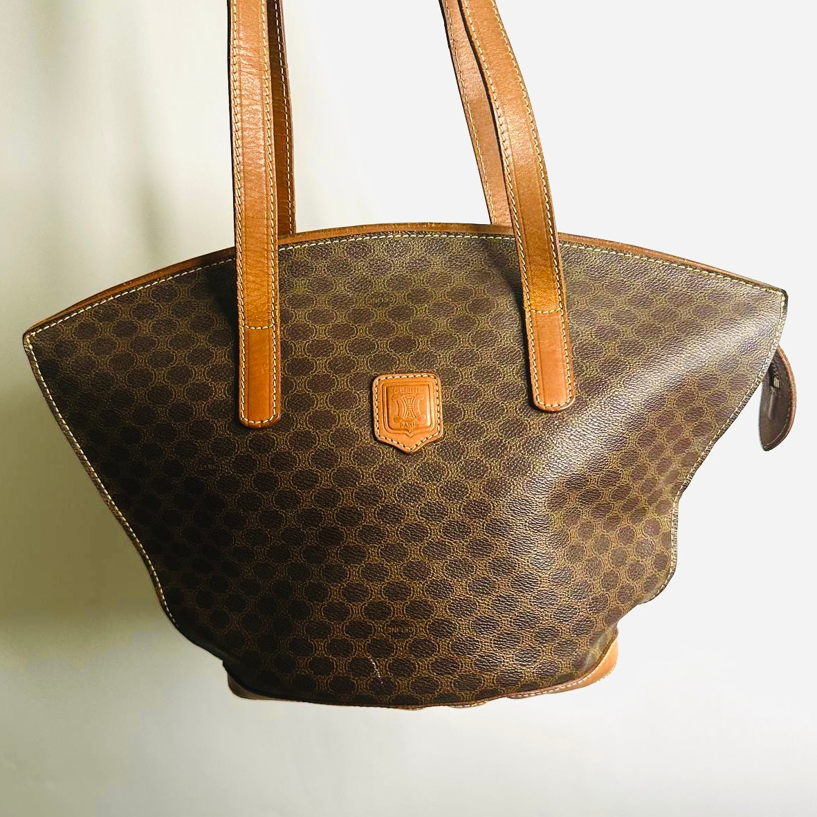 Celine Eclipse Triomphe Macadam Monogram Logo GHW Structured Vintage Shoulder Shopper Tote Bag
