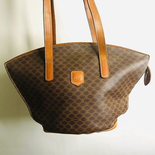 Celine Eclipse Triomphe Macadam Monogram Logo GHW Structured Vintage Shoulder Shopper Tote Bag