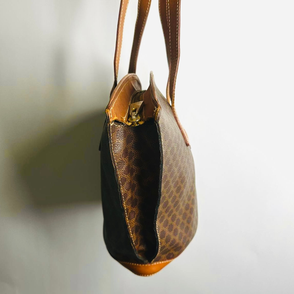 Celine Eclipse Triomphe Macadam Monogram Logo GHW Structured Vintage Shoulder Shopper Tote Bag