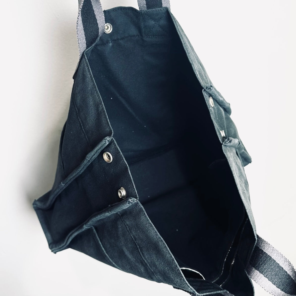 Hermes Herline Navy Blue Fourre Fool Toile MM Structured Shopper Tote Bag