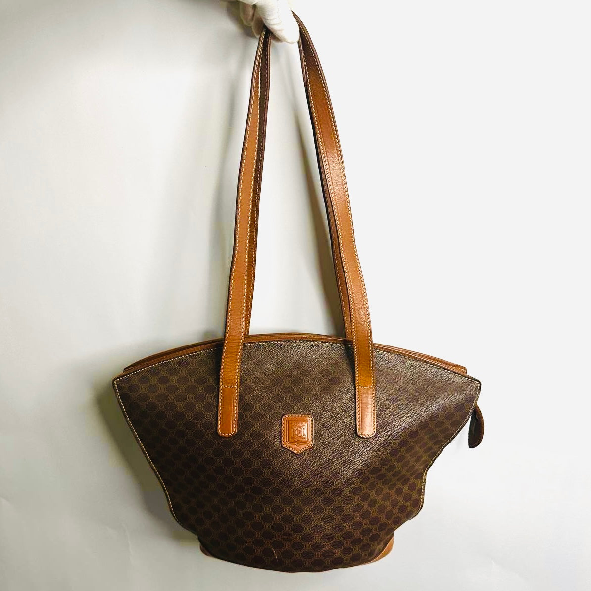 Celine Eclipse Triomphe Macadam Monogram Logo GHW Structured Vintage Shoulder Shopper Tote Bag