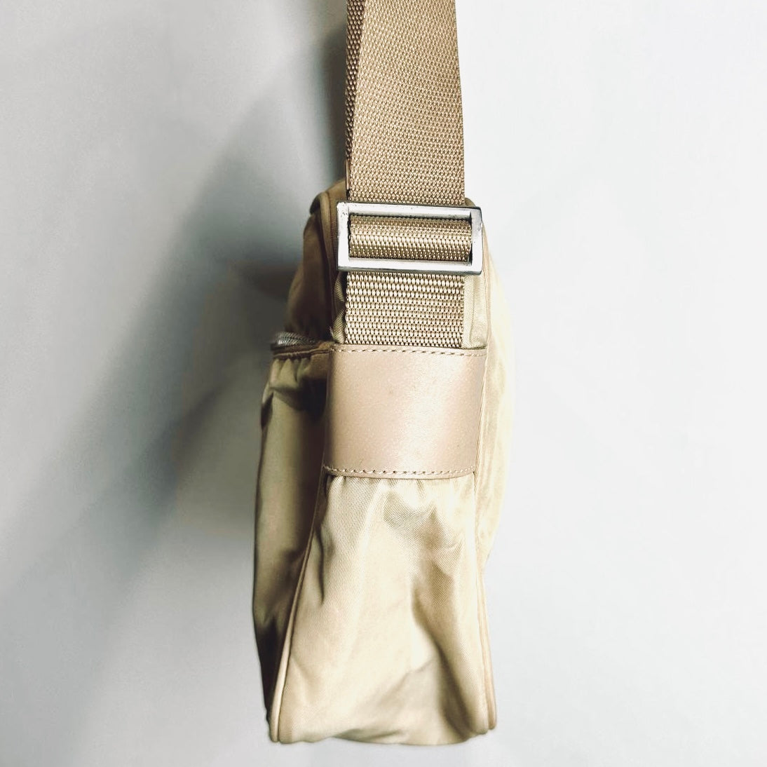 Prada Taupe Tessuto Monogram Logo Nylon & Leather Camera Shoulder Sling Bag