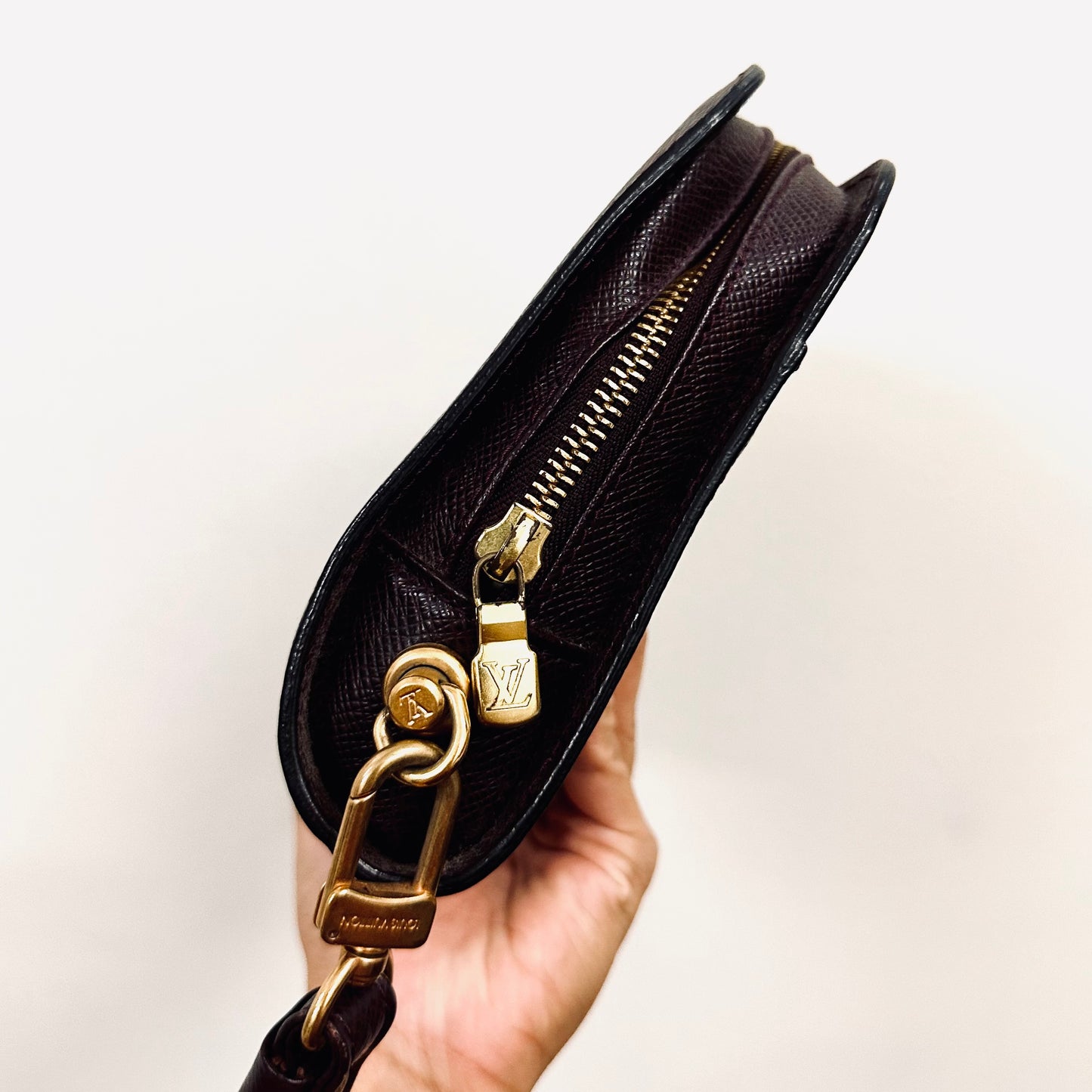 Louis Vuitton LV Orsay Burgundy Monogram Logo GHW Epi Leather Wrislet Toiletry Pouch Clutch Case