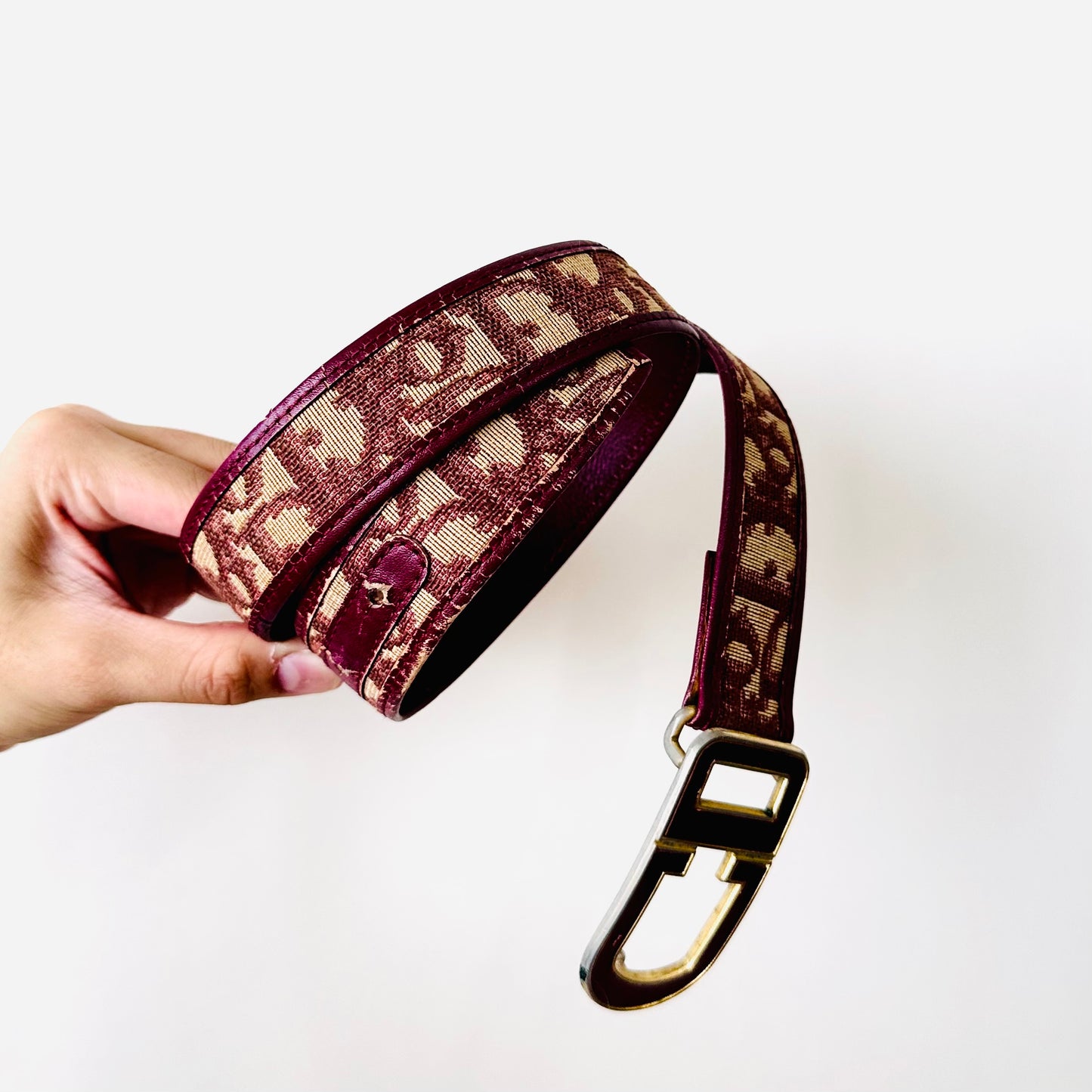Christian Dior Maroon Red GHW Oblique Monogram Logo Iconic 35MM Belt